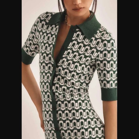 NWT 1X Maeve x Anthropologie button front knitted mini dress in mod Green - Picture 3 of 6